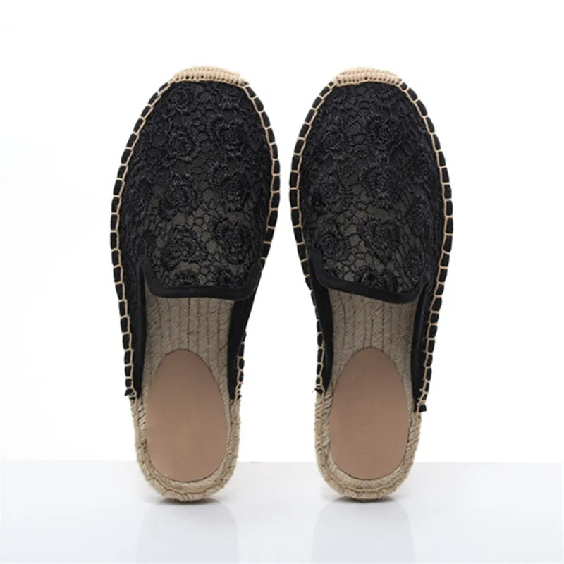 Women Half Slippers Espadrilles Lace Cut-outs Black Women's Sandals Wear Simple Slides Casual Ladies Mules Flat Fisherman Shoes  (7)