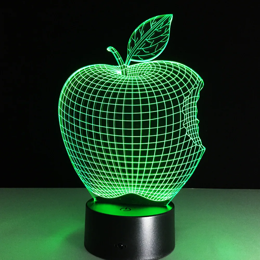 Apple 7 цветов 3D настольная светодиодный LED акрил стерео прикроватная голограмма Декор сенсорный выключатель свет ночник подарок для детей