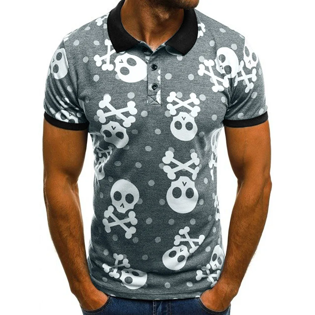 Men Polo shirts Men's Summer New Skull Printed Short Sleeves Fashion