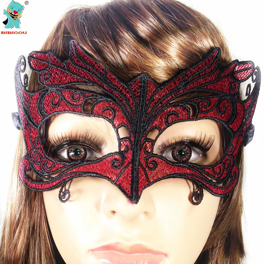 BIBIGOU Red Hollow Out Dance Masks 2PCS Bud Silk Temptation Mask