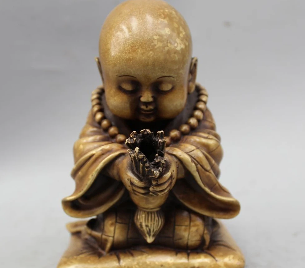 

8" Chinese Buddhism Bronze Monk Bless Pray Benediction Incense Burner Censer