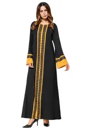 XXL мусульманское платье хлопок Абая мусульманской одежды платье кафтан Платья для женщин турецкий халат темно-черный, золотисто-желтый