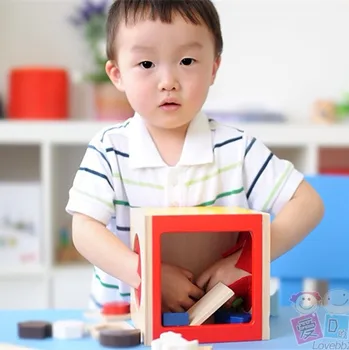 

Japan Ed.Inter Wooden Blocks Shape Sorting Cube Classic toy Wooden Educational Intellectual Toy Geometry Box Gift