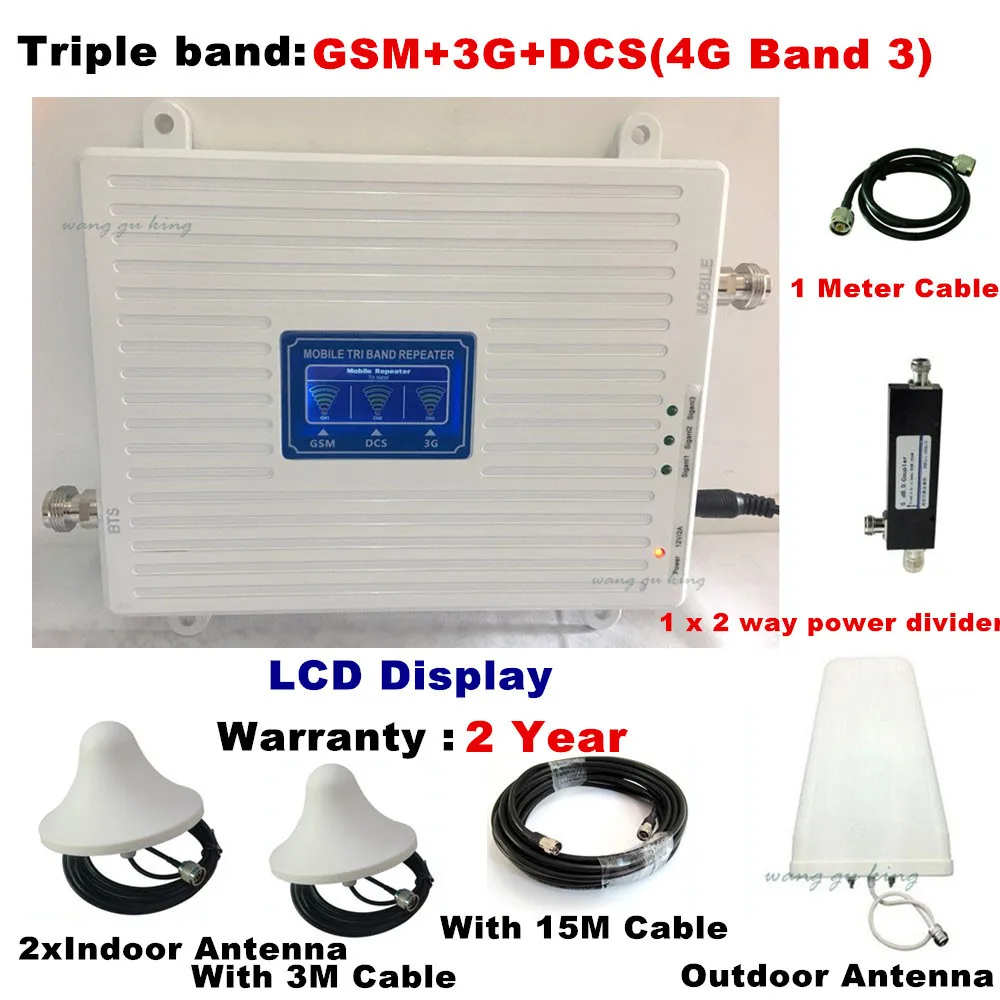 

TriBand For 2 Rooms 2G 3G 4G GSM repeater 900 WCDMA 2100 LTE 1800 cellular Signal Booster 70dB Gain gsm Repeater 3G 4G Amplifier