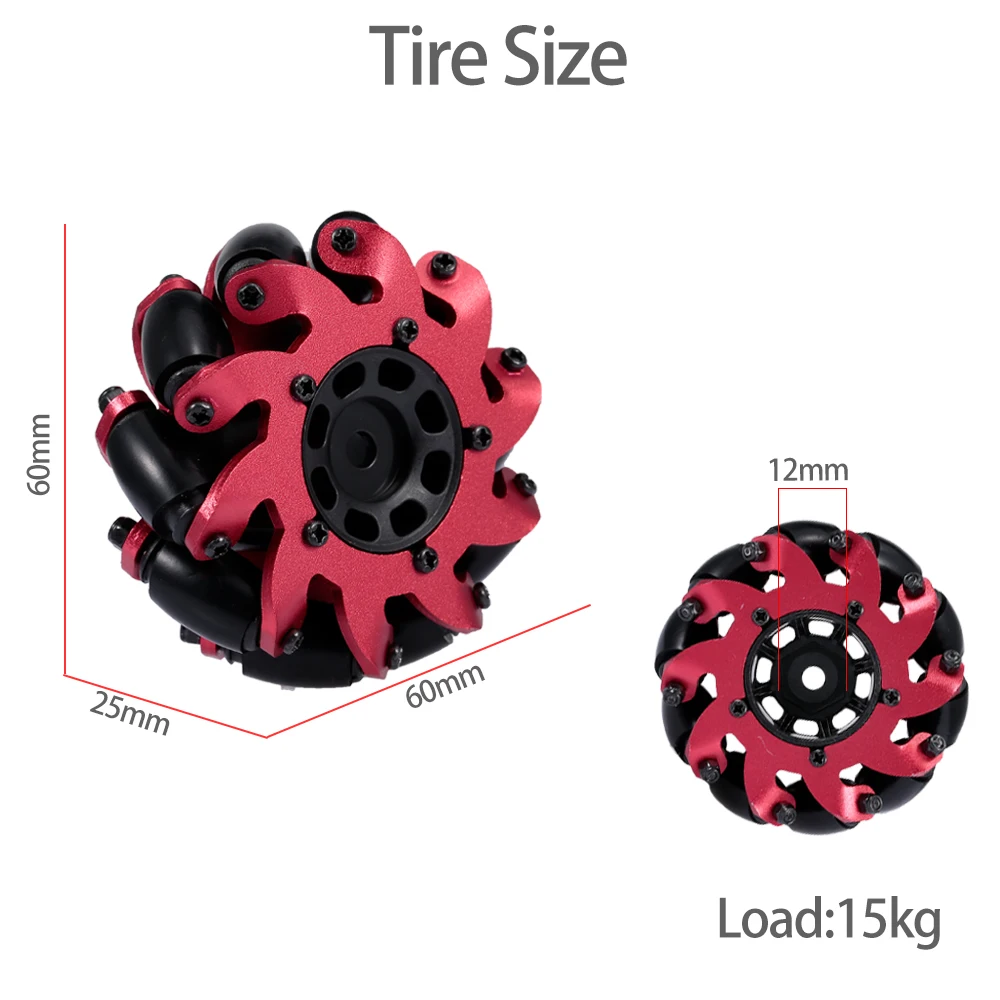 4Pcs Mecanum Wheel Kit Heavy Duty Drive 4WD Wheel Omnidirectional Mecanum Wheel with Coupling for 1/10 RC Truck Buggy