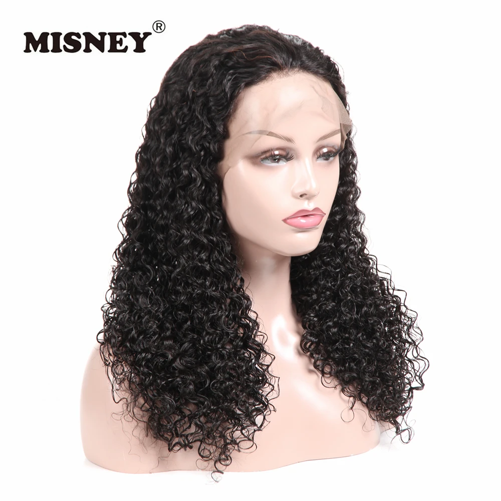 Misney Jerry Curl 360 парики шнурка не Реми человеческие волосы парики натуральный цвет полукружевные Парики Бразильский искусственный парик