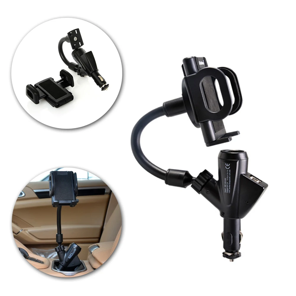 

Car Phone Mount Charger Cigarette Lighter Phone Holder Dual USB Charger For iPhone 6s Samsung Mobile Android Phone