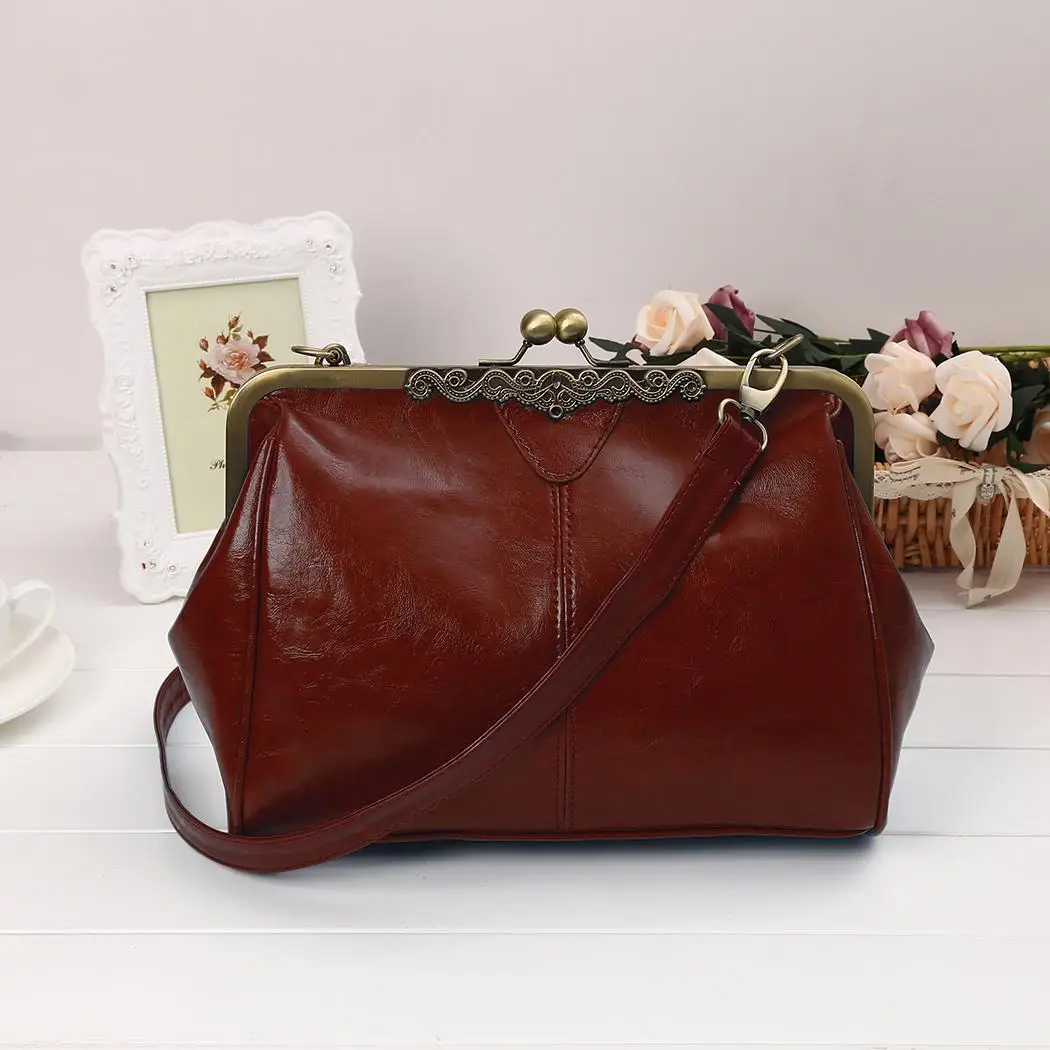 

Women Retro Style Adjustable Strap Clasp Closure Solid Shoulder Bag Interior Zipper Pocket Casual Square Metal