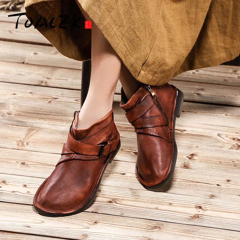 

Autumn and winter new retro booties female soft bottom comfortable leather flat boots casual single boots