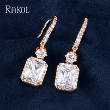 RAKOL Роскошный желтый цвет квадратной формы кубический циркон набор серег-подвесок для женщин подарок с бесплатной доставкой