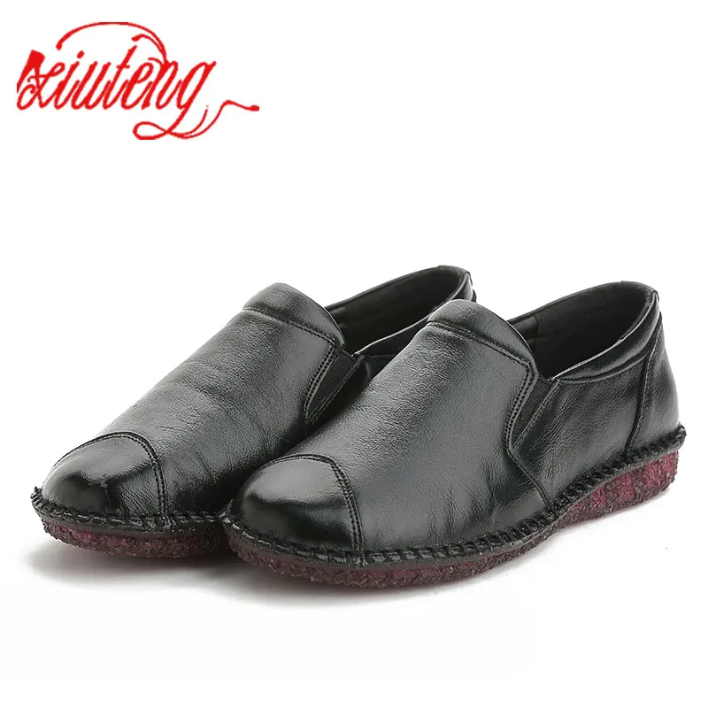 

Xiuteng New Genuine Leather Soft Shoes National Leather Flats Shoes For Women Casual Female Flats Lady Round Toe Shoes footwear