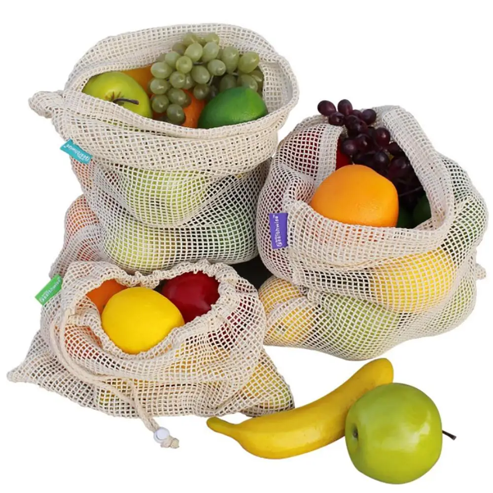 9pcs Organic Cotton Vegetable Bags Reusable Mesh Produce Bags for