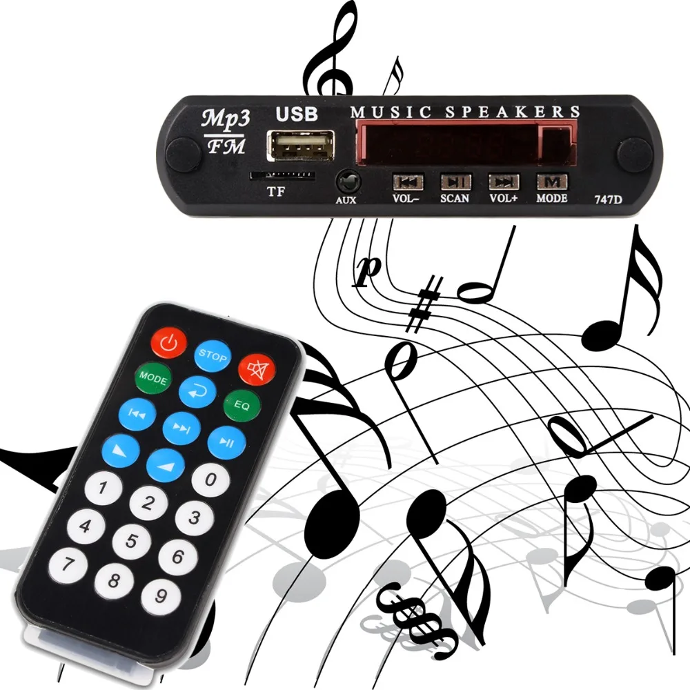 100 шт. DC 12 В Micro USB TF Радио MP3 декодер плата модуль 5 в FM аудио для автомобиля