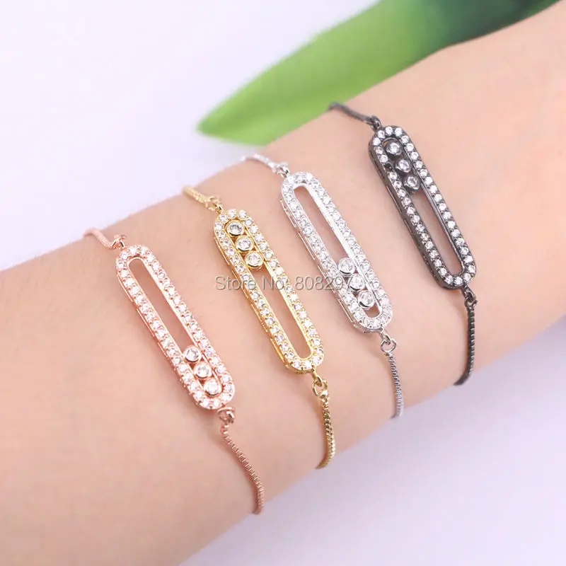 

10Pcs Silver / Gold / Rose Gold / Metalblack Color Pave CZ/Cubic Zirconia Adjustable Jewelry Charm bracelet