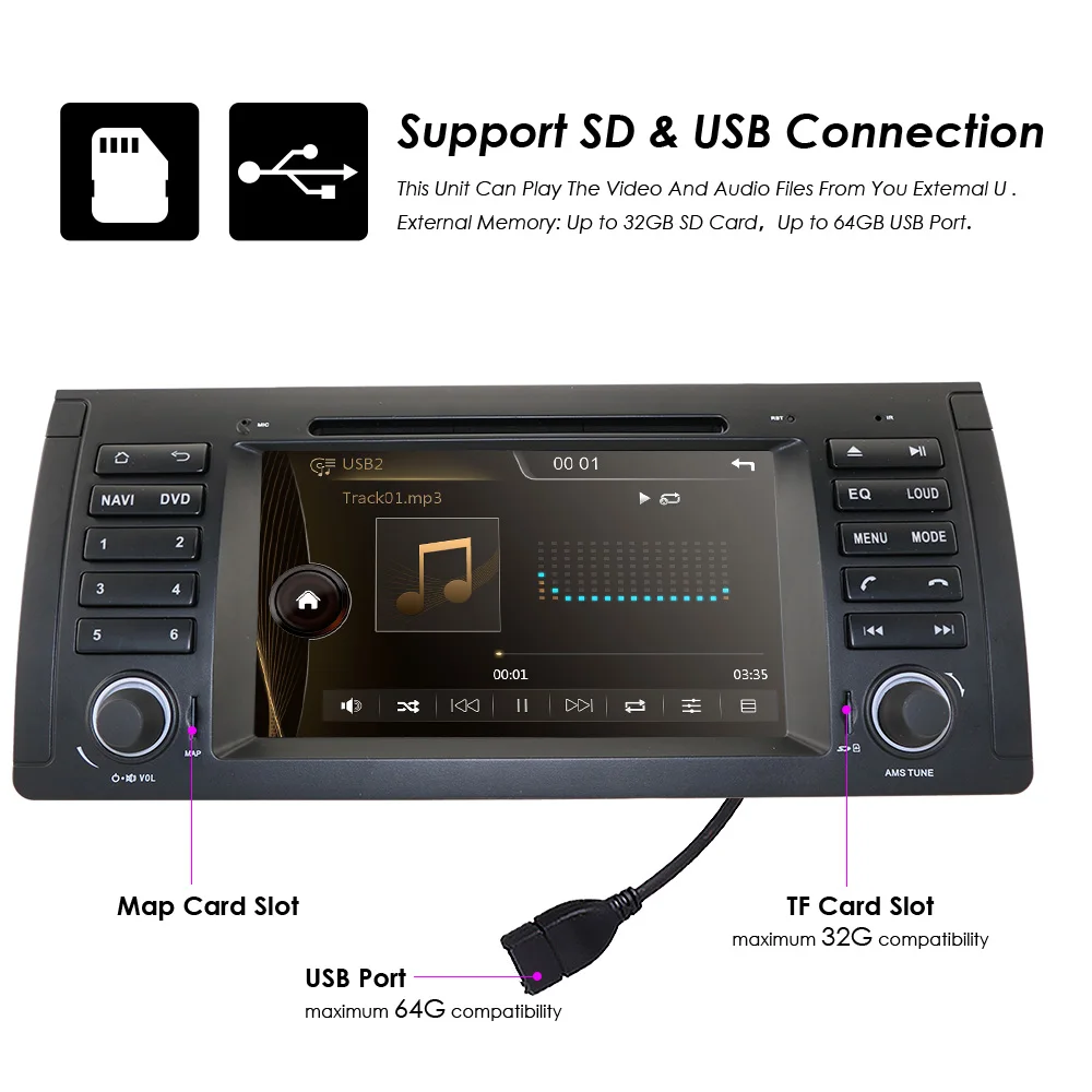 Perfect Free camera Car DVD Radio 7" For BMW E39 X5 E53 With GPS Bluetooth RDS USB SD Steering wheel control DAB DTV BT RDS FM Radio 2