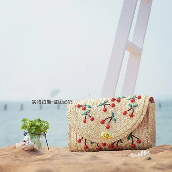 

26*18cm Straw Bag with cherry banana decoration Crossbody Bag Women Messenger Bags For Ladies Beach touring A1117