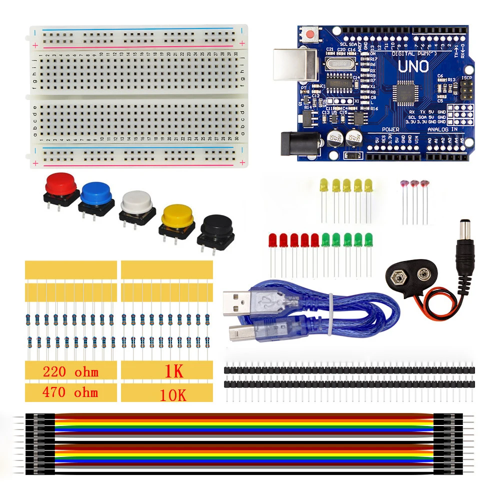 UNO starter kit 400 Макет LED перемычка Провода переключатель резистор 10 К 1 К Ом фоторезистор 5516 для Arduino UNO R3 с коробкой