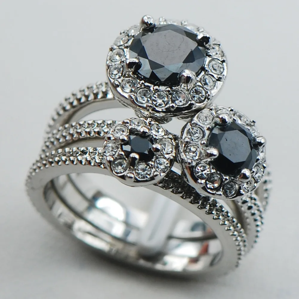 black onyx 925 sterling silver top quality fancy jewelry engagement wedding three ring size 6 7 - Fancy Wedding Rings black onyx 925 sterling silver top quality fancy jewelry engagement wedding three ring size 6 7 - Fancy Wedding Rings