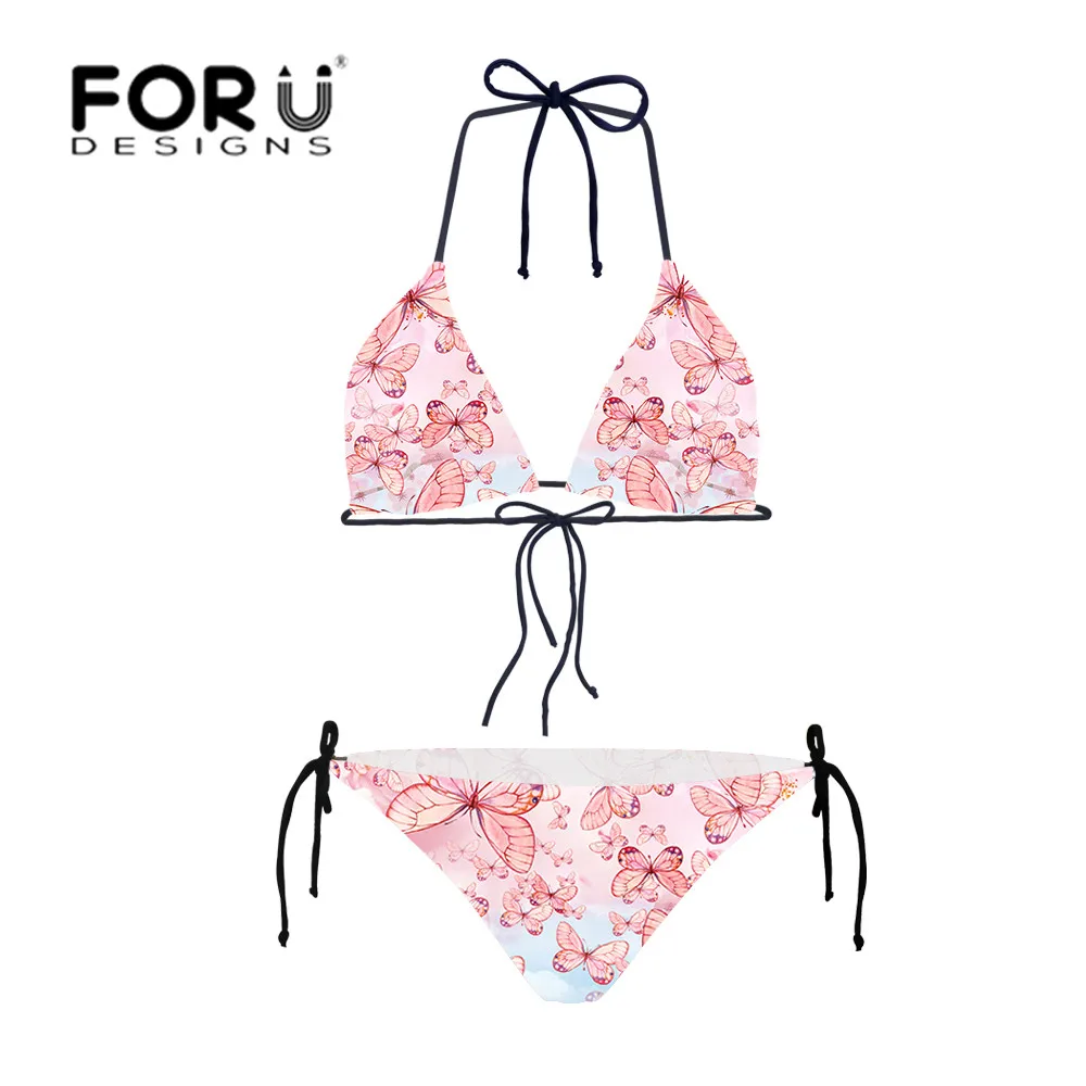 

FORUDESIGNS Bikini Set Swimwear Women Butterfly Printed Swimsuit Female Brazilian Bikini Women's Swimming Suit Push Up Beachwear