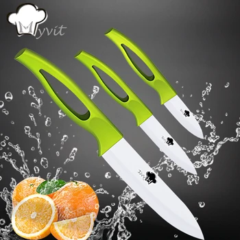 

Kitchen Ceramic Knife set 3 4 5 inch paring fruit utility slicing knife White Blade Green Black Handle cooking tool