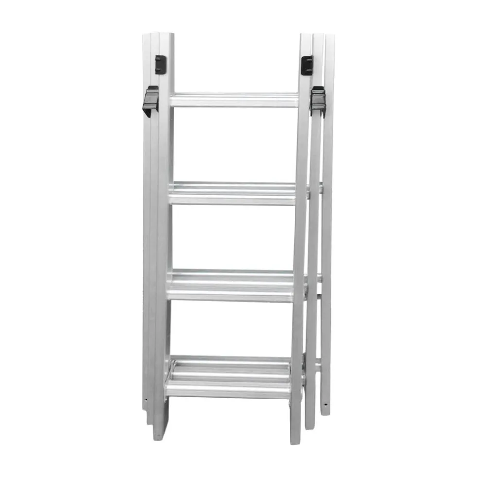 

(Ship From DE)3x4 116cm Length Aluminum Telescopic Ladder With Handrail Home Non Slipping Replacement Step Ladder Silver
