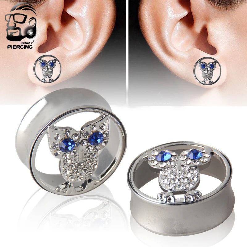 

New Arrival Owl Double Flares 316L Stainless Steel Ear Guage Plug Flesh Ear Tunnel Stretcher Expander Body Piercing Jewelry
