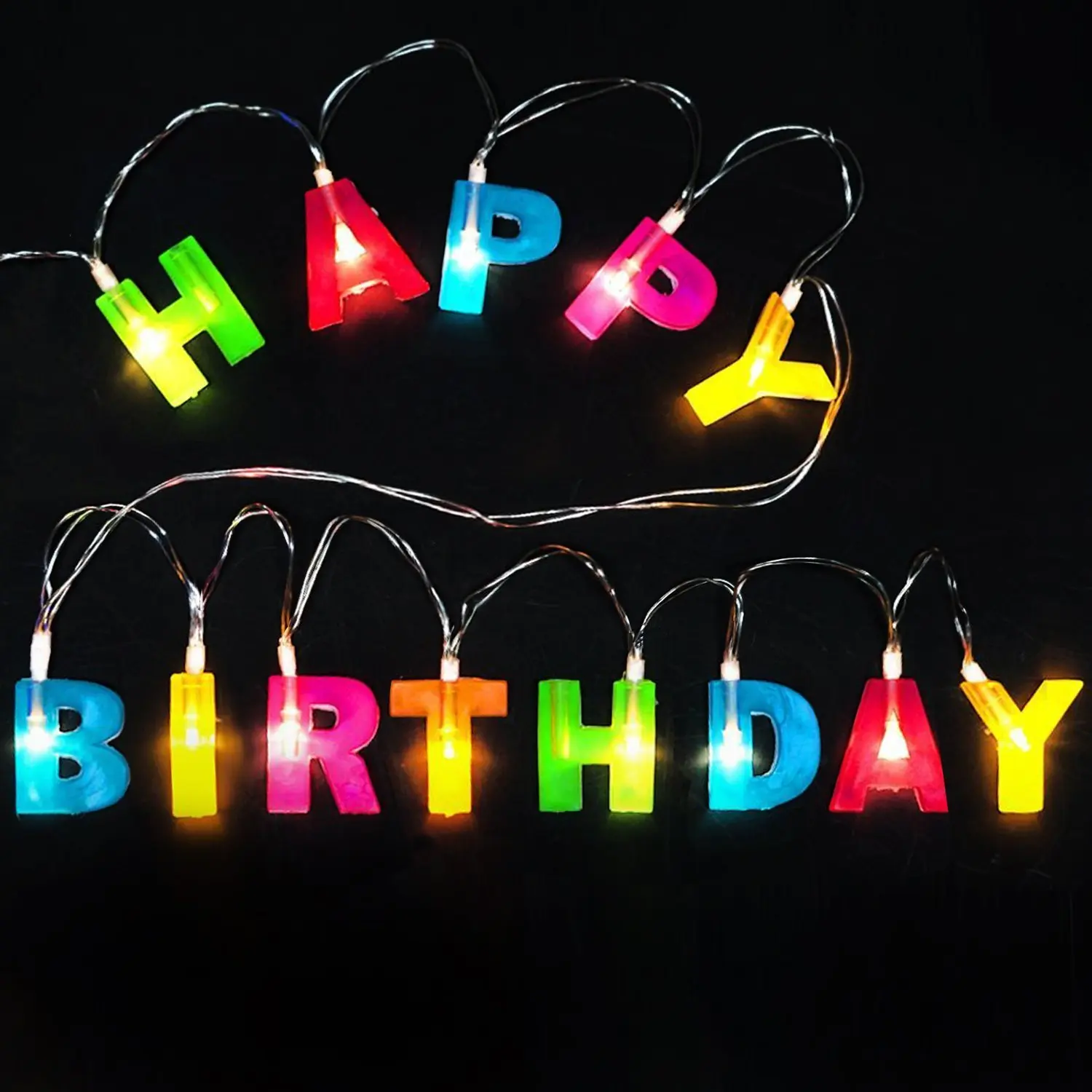 

Fanlus HAPPY BIRTHDAY LED String Lights, Multicolor Light Up Letter Birthday Party Hanging Decorations