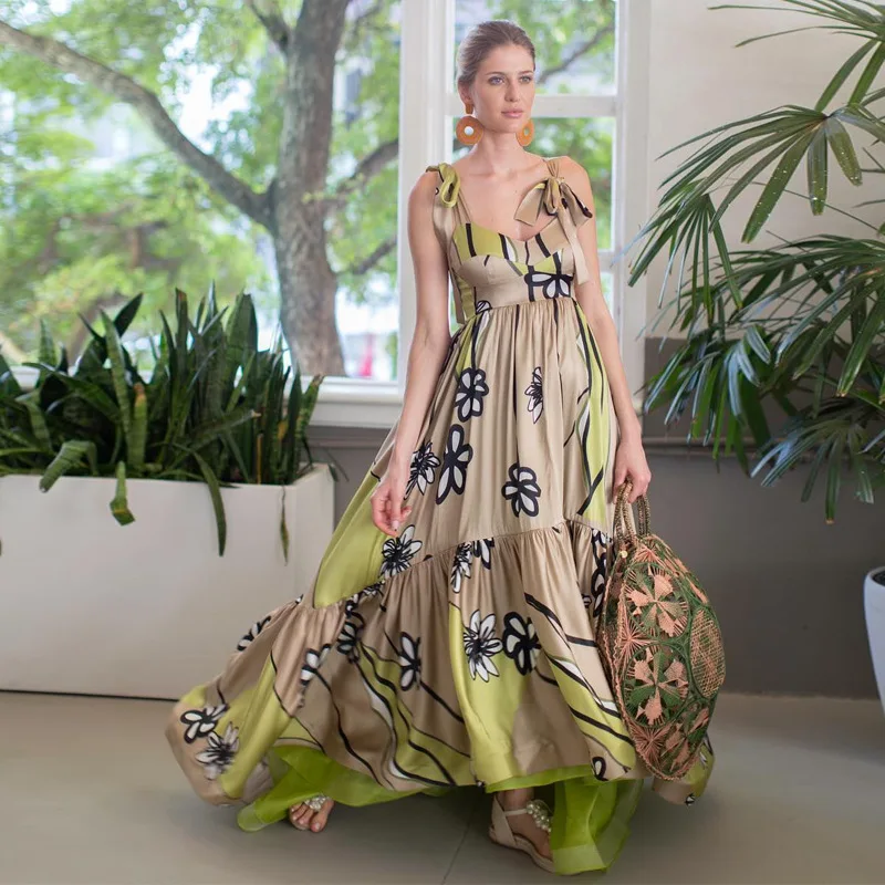 Multiflora/Новинка 2019 года летнее платье vestidos без рукавов с принтом на бретельках