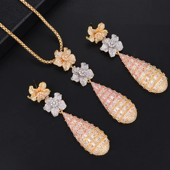 

missvikki Luxury Shiny Crystal Pendant Necklace Earrings Jewelry Set for Bridal Ladies Wedding Valentine's Day Gift