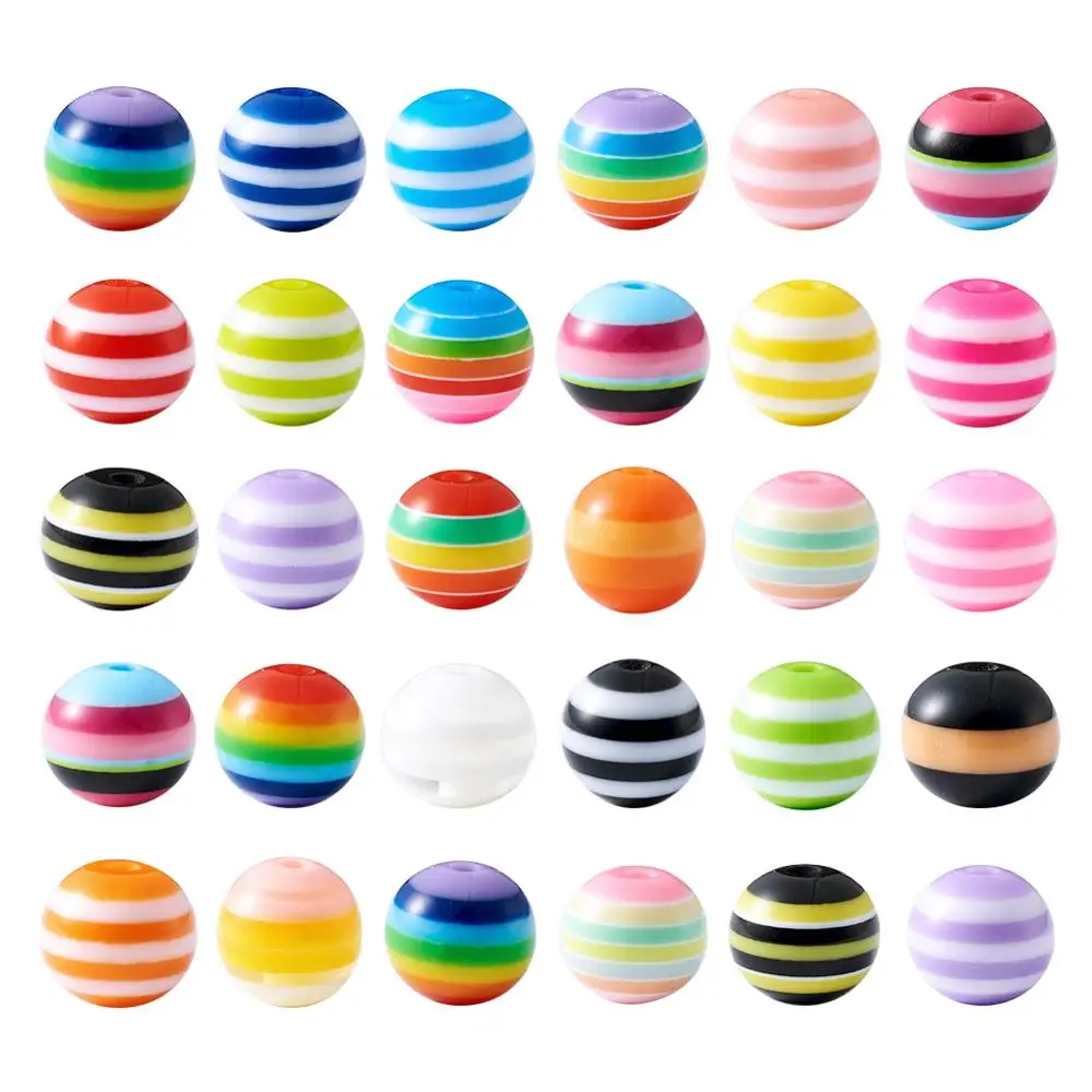

10mm Round Resin Stripe Beads for Earrings Bracelets and Necklaces Making DIY Mixed Color hole: 2mm 100pcs