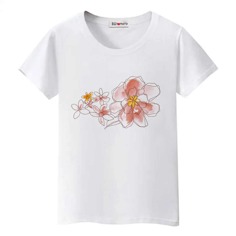 

BGtomato 2022 hand print art tshirt beautiful summer tops creative design flowers graphic t shirts casual clothes