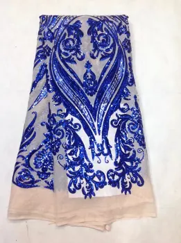 

Royal Blue African Lace Fabric High Quality Nigerian Tulle Sequin Lace Fabric For Wedding 2017 French Net Lace Sequin Fabric J4