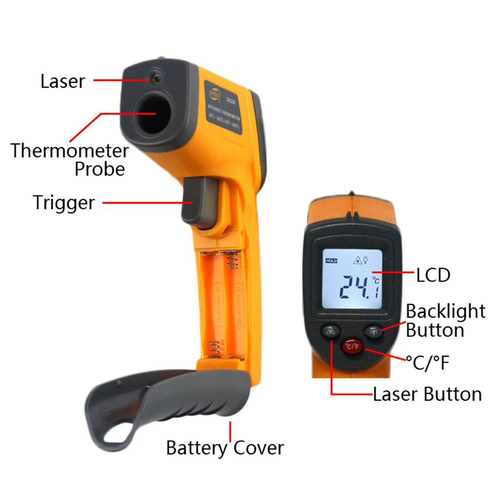 Ketotek Бесконтактный лазерный ЖК-дисплей ИК инфракрасный цифровой C/F выбор температуры поверхности термометр пирометр Imager