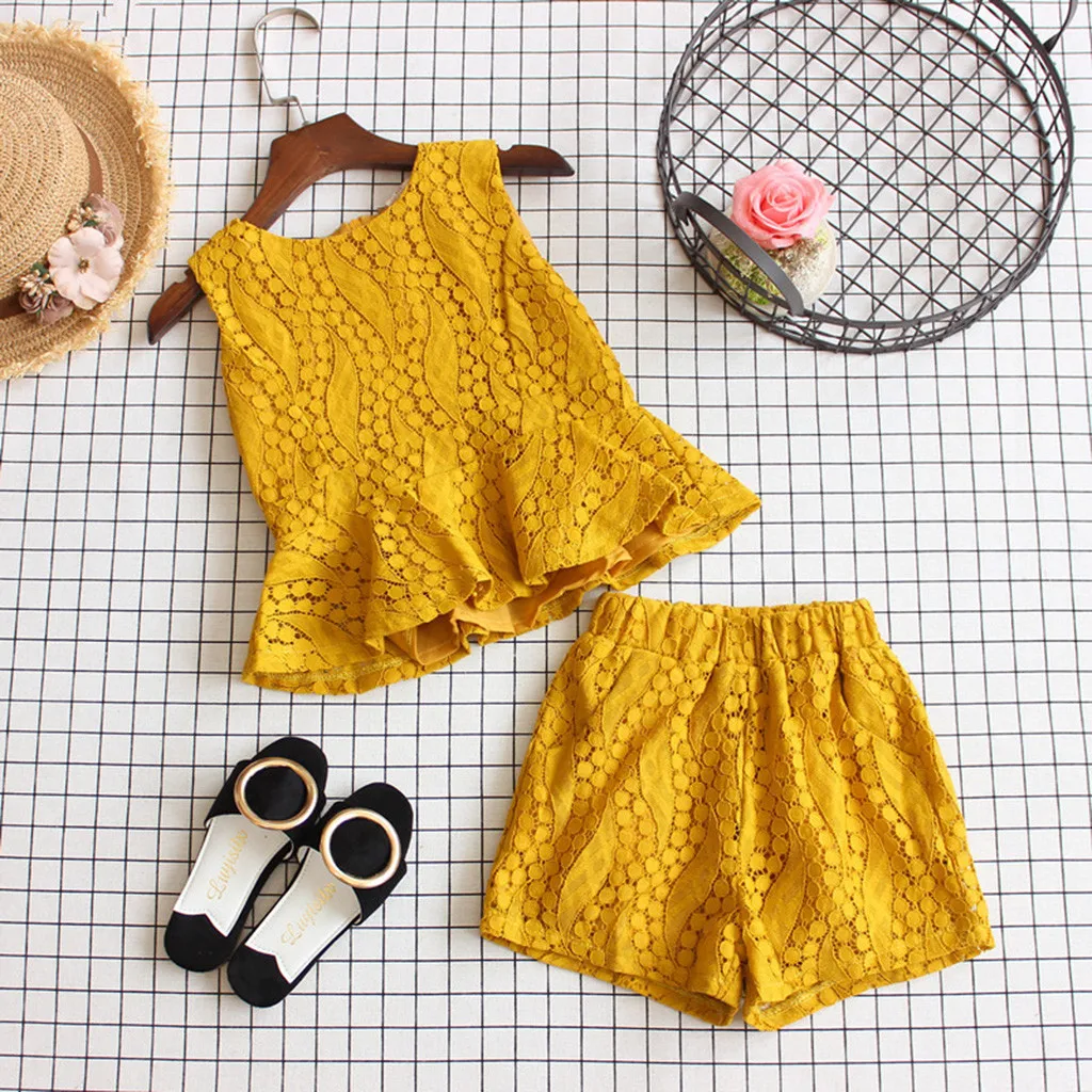 

2Pcs Toddler Baby Summer Girls Clothes 2 3 Years Fashion Sleeveless Vest Top+Shorts Girls Outfits Kids Clothing For Girls Sets
