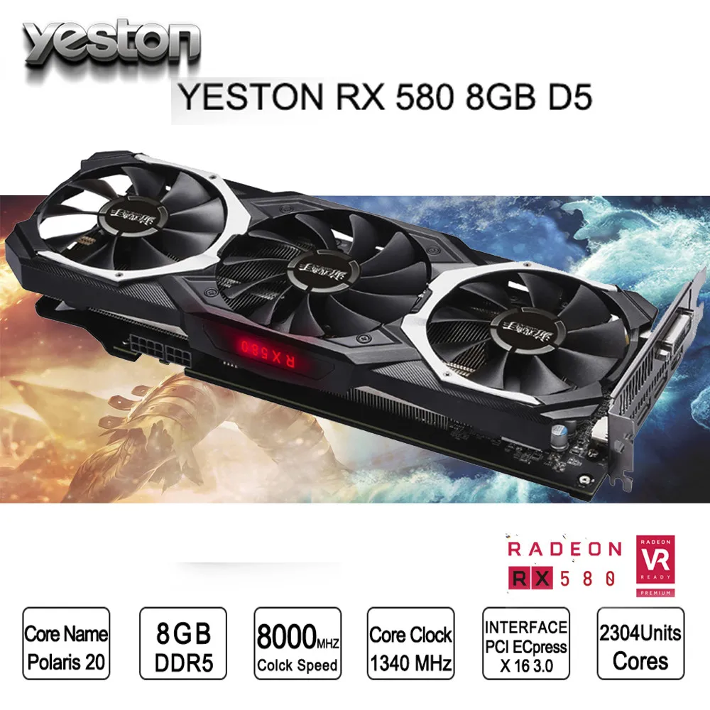

Yeston RX580 8GB GDDR5 PCI Express x16 3.0 Video Gaming Graphics Card DVI HDMI 001