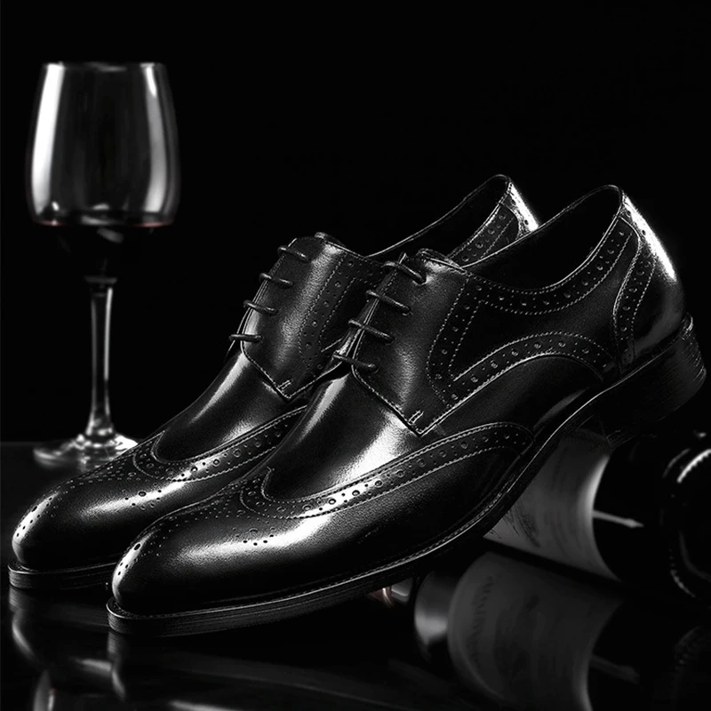 Mens formal shoes Genuine leather oxford shoes for men dressing wedding men's brogues office shoes lace up male men shoes 2020
