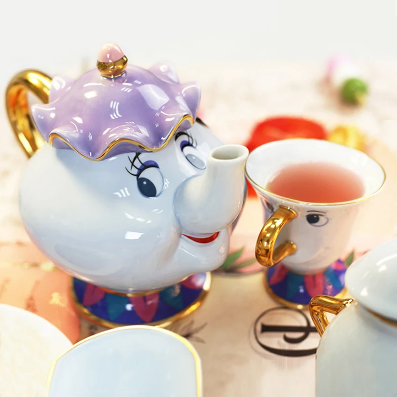 

New Style Cartoon Beauty And The Beast Tea Set Mrs Potts Chip Sugar Pot Cup Coffee Xmas Gift [ 1 Teapot + 2 Cups+ 1 Sugar Bowl ]
