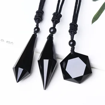 

Drop shipping Black Obsidian Pendant Necklace Obsidian Star Pendant Lucky Love Crystal Jewelry With Free Rope Healing Reiki Gift