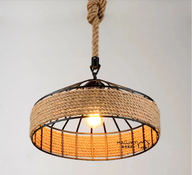 Nordic Vintage Hemp Rope Pendant Lamp American Country Nordic Vintage Hemp Rope Pendant Lamp American Country Retro Hanglamp Lighting For Restaurants Light