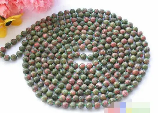 

song voge gem nanJ2109 Natural Unakite green red stone bead necklace