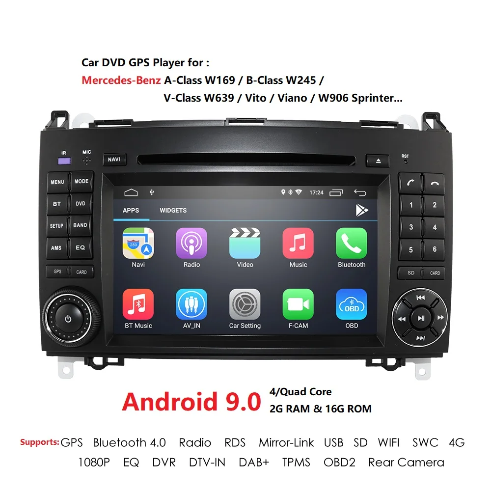 Sale 7"IPS Touch Screen Android 9.0 Car DVD Player for Mercedes-benz B200 W169 A160 Viano Vito GPS NAVI RADIO BT wifi 3G dvr free map 1