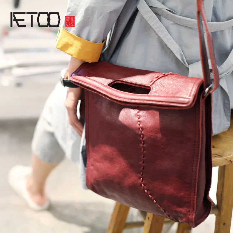 

AETOO Leather Vintage National Wind Women's Bag College Wind Shoulder Bag Handmade Cowhide Skimmed Long Sleeve Handbag