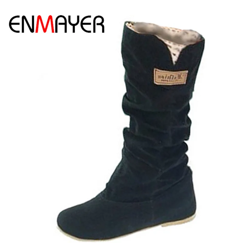 ENMAYER Size34-43New Women Winter Flats Flock Round Toe Fashion Knee-high Snow Boots for Women Casual Shoes Sweet Platform Boots ENMAYER Size34-43New Women Winter Flats Flock Round Toe Fashion Knee-high Snow Boots for Women Casual Shoes Sweet Platform Boots