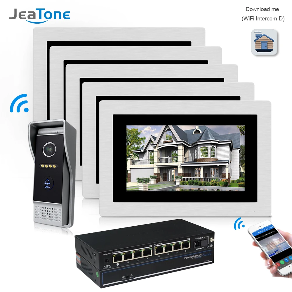 7'' WIFI IP Video Door Phone Intercom Wireless Door Bell Home Apartment Access Control System Touch Screen Motion Detection 1-5