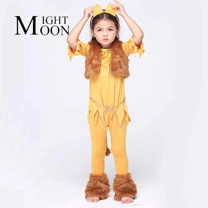 MOONIGHT Girls Deluxe Cowardly Lion Cosplay Fancy Dress Child Animal Theme Carnival Party