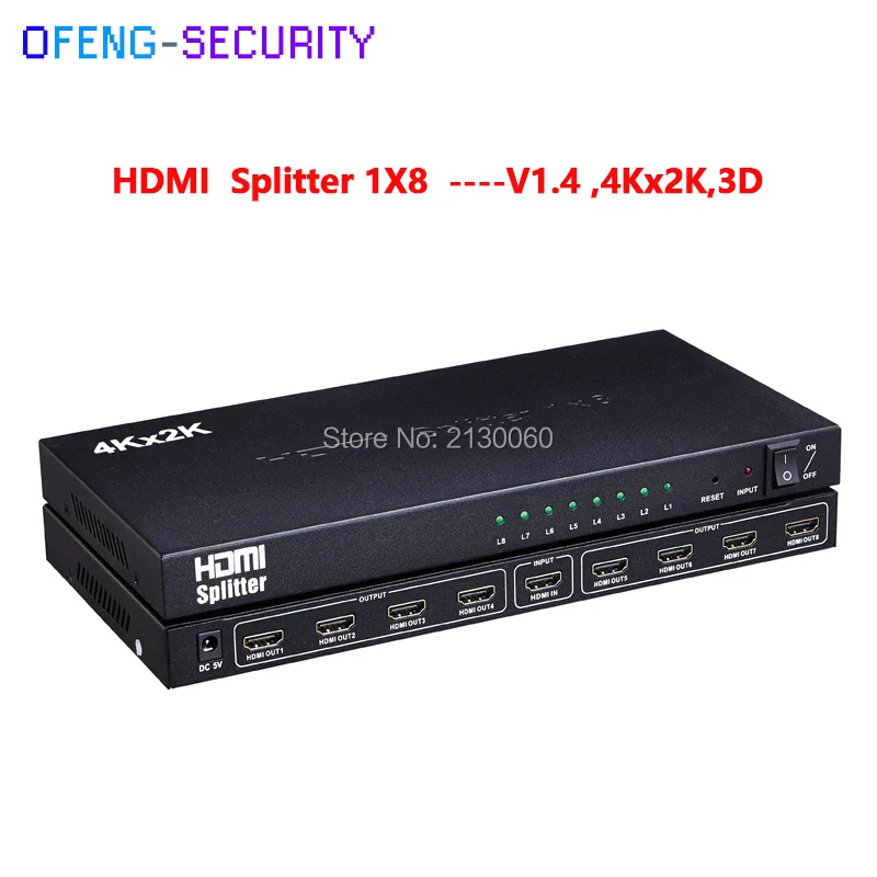 HDMI Splitter 1x8, HDMI Splitter- V1.4, 4 К x 2 К, 3D