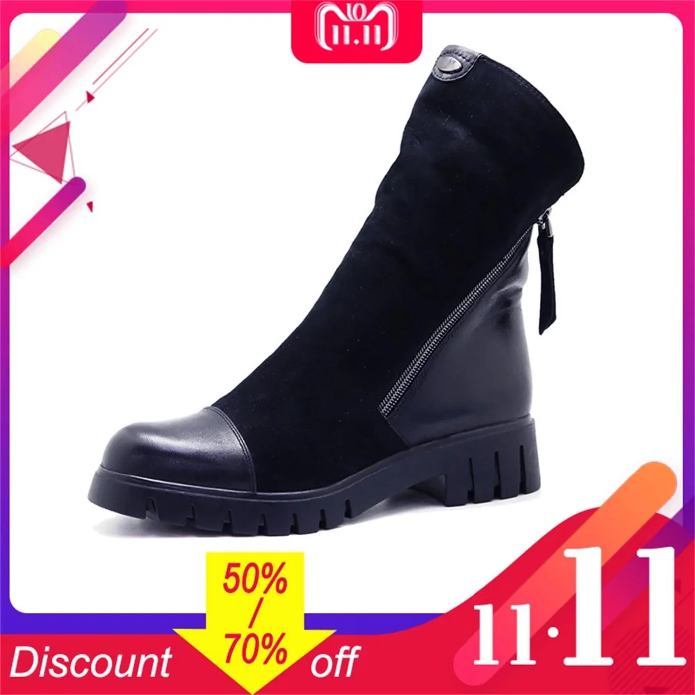 

New Ankle Boots for Women Quality Handmade Genuine Leather Zipper Shoes Ladies Short Plush Botas Wine Red Black Kid Suede Boots