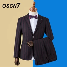 OSCN7 Костюмы Под заказ в красную полоску мужские облегающие костюмы для свадебной вечеринки мужские костюмы на заказ модный костюм из 3 предметов Блейзер брюки жилет DM-024