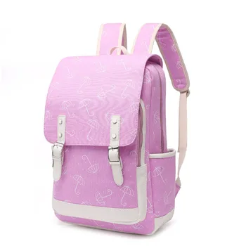 

2019 New Umbrella Print Kawaii Women Backpack Fresh Pink Girl Backpack Canvas Laptop Backpack School Bags for Teenage Girls