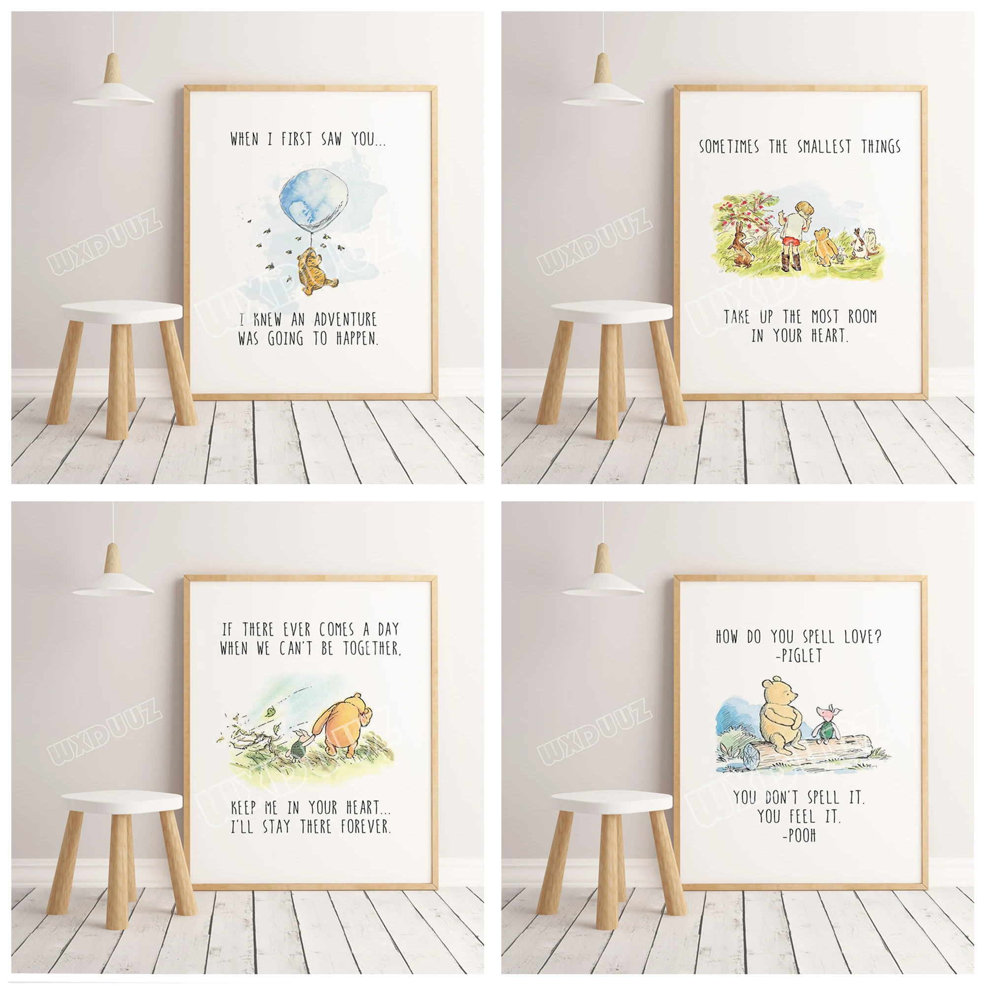 

Winnie the Pooh watercolor poster print children's room decoration Cartoon Art Decor Home Decor wall art canvas painting #K279